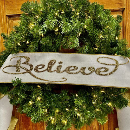 Velvet Gold Believe Banner, Winter White