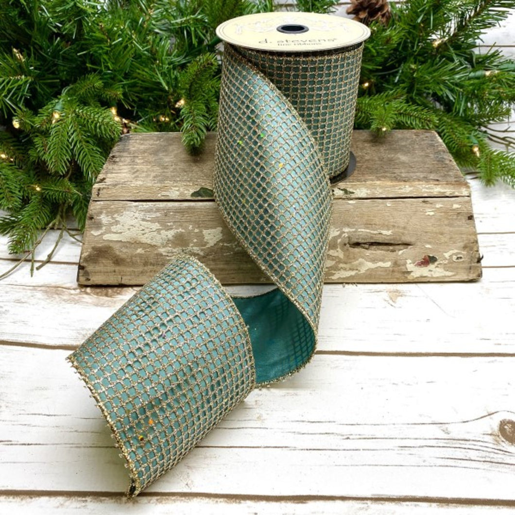 Taffeta Glitter Mesh Ribbon Plantinum/Celadon