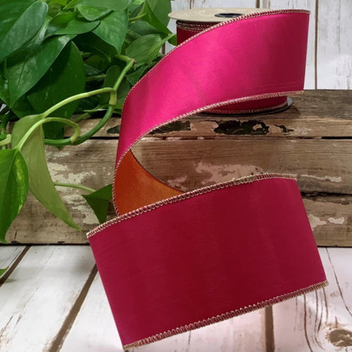 Taffeta Double-Sided Ribbon, Orange-Hot Pink