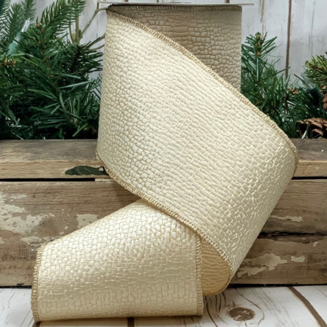Jacquard Small Tiles Ribbon, Ivory