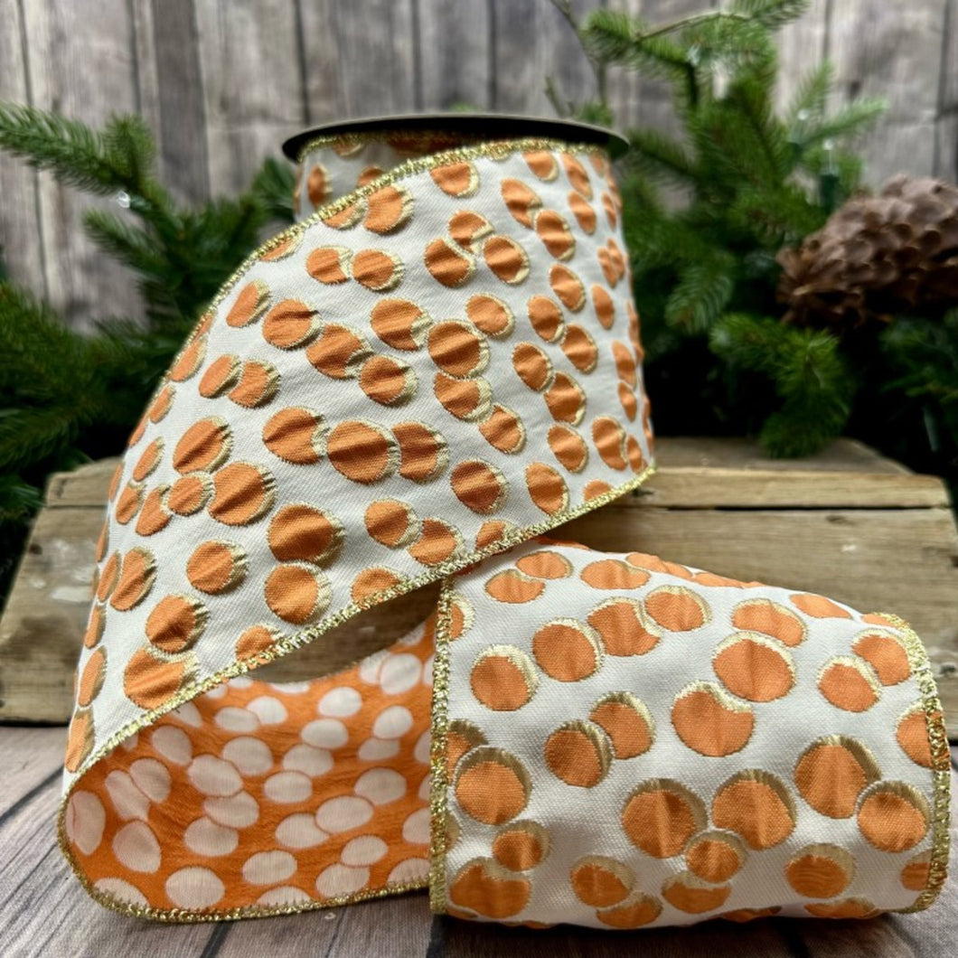 Modern Orange Dots Ribbon, Ivory