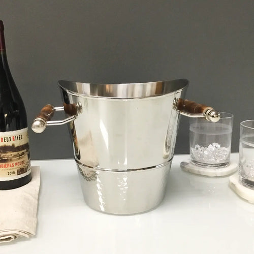 Stainless Steel Ice Bucket with Wood Handles
