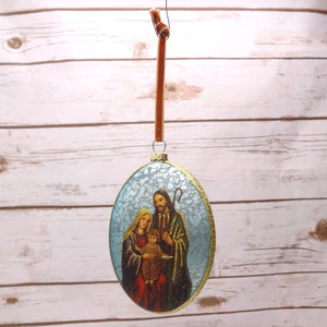 Glass Holy Family Ornament, Vintage Blue