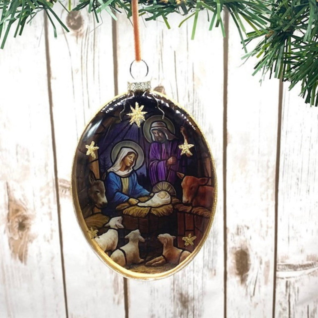 Glass Holy Family Disc Ornament, Multi-Colored