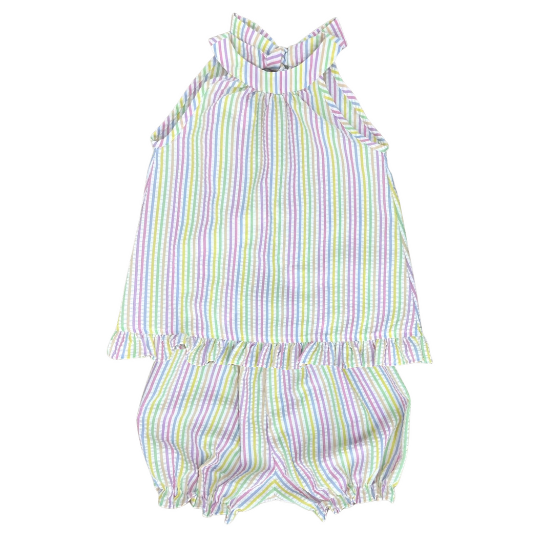 Tally Tie Pastel Stripe Bloomer/Short Set
