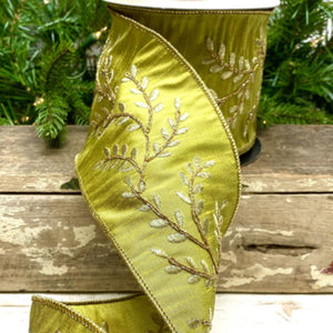 Gold Vine Embroidery Ribbon, Green