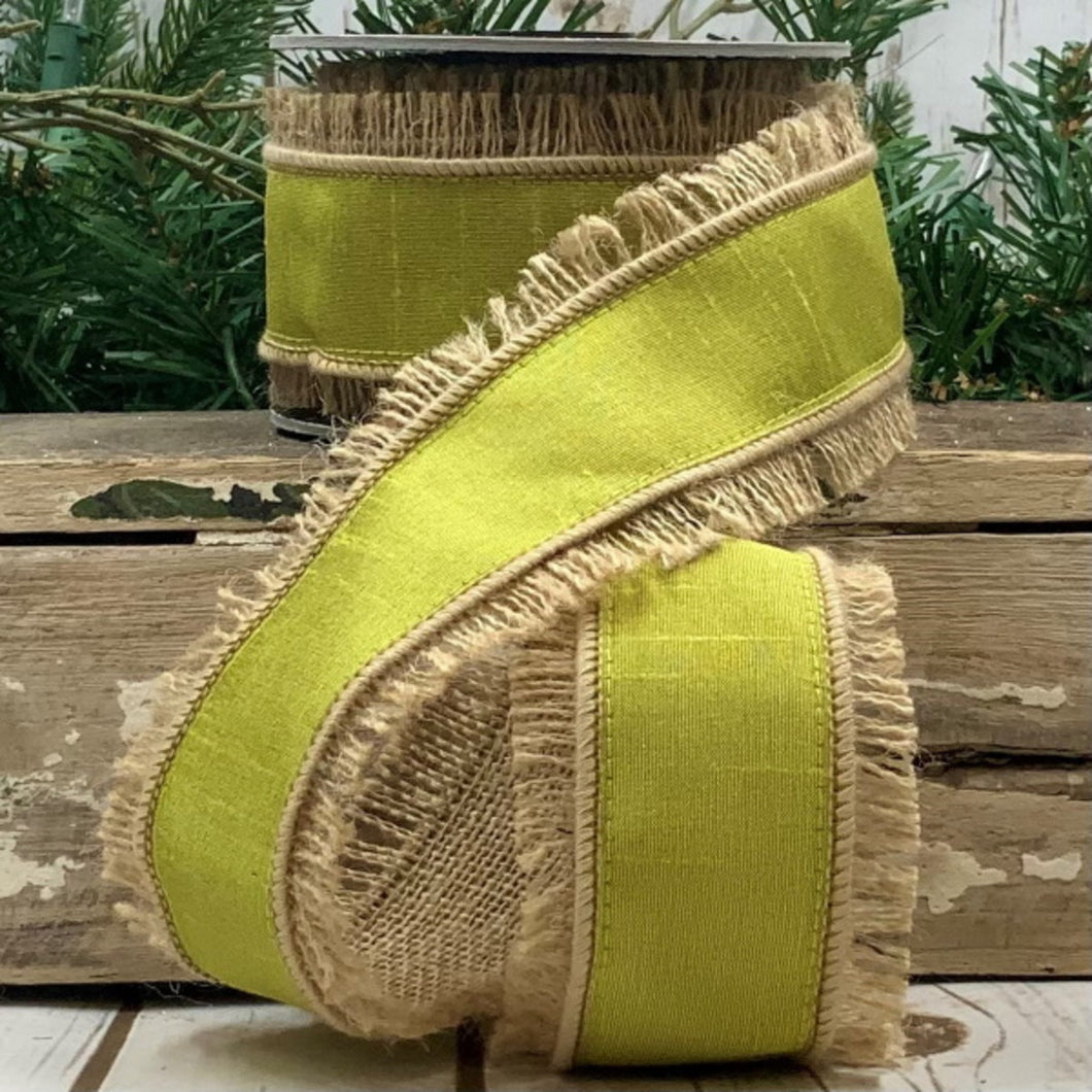 Dupion with Jute Edge Ribbon, Green