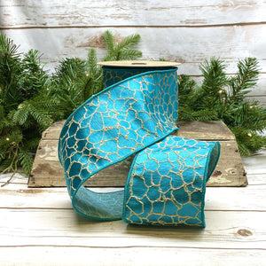 1 Roll 10 yd 4" Teal Giraffe Ribbon