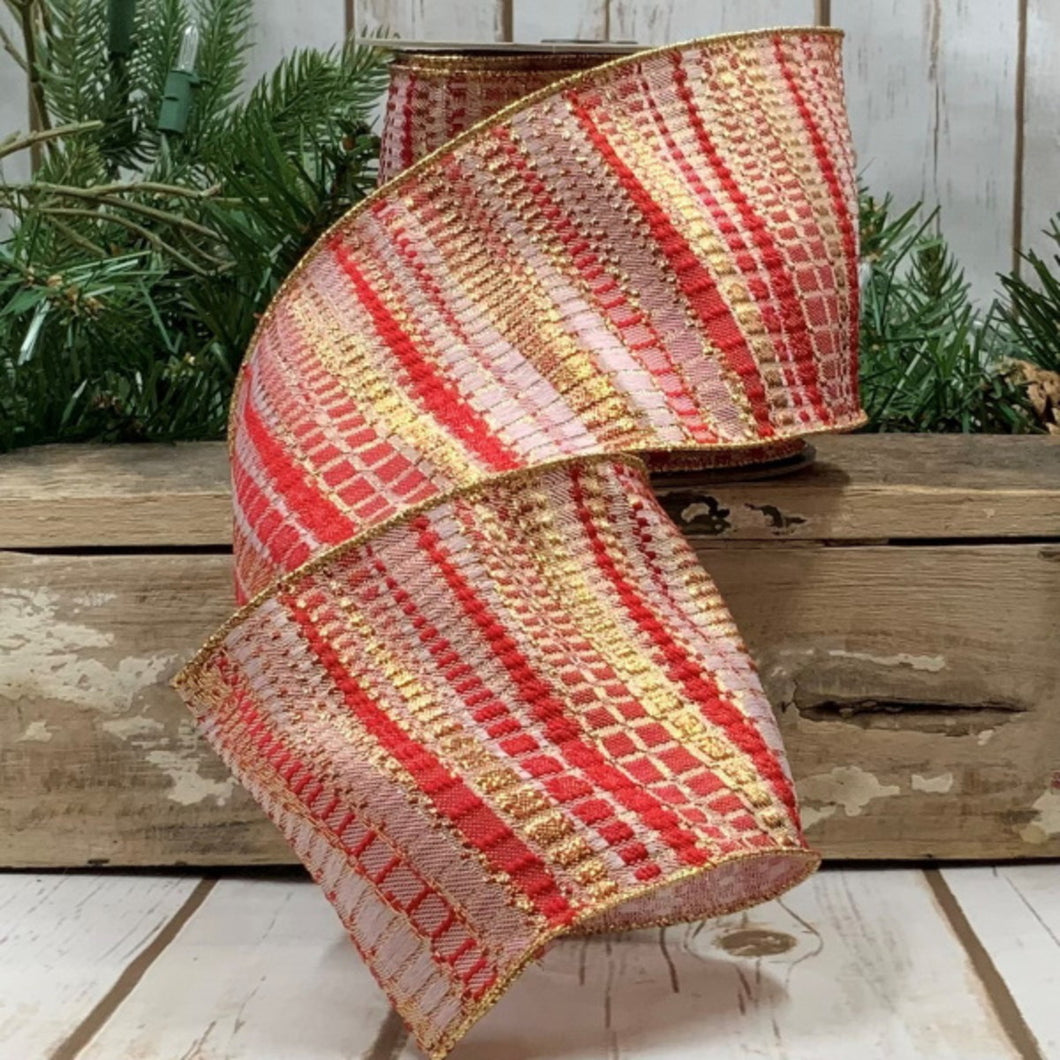 Jacquard Abstract Ribbon, Gold & Pink
