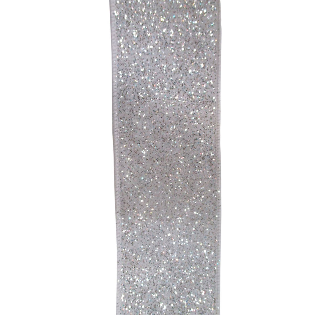 1 Roll 10 yd Glitter White/Silver Ribbon