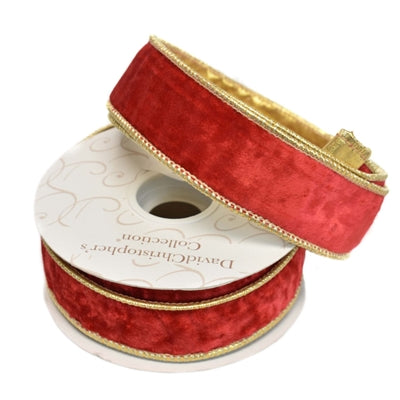 1 Roll 10 Yd Red Velvet & Gold Ribbon