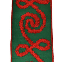 Load image into Gallery viewer, Ribbon with Red Embroidered Scroll, 4&quot;X10yd