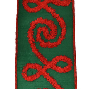 Ribbon with Red Embroidered Scroll, 4"X10yd