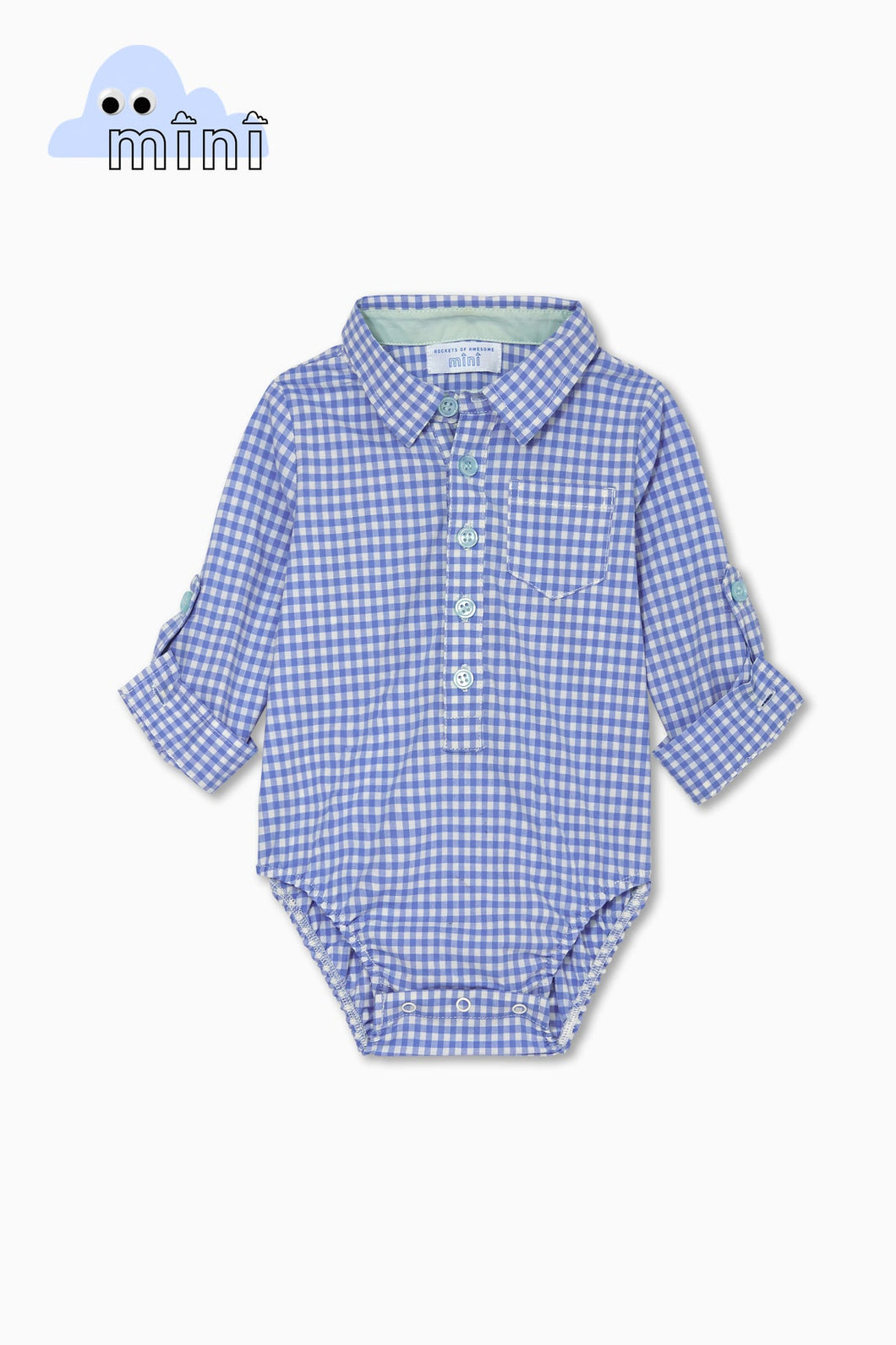 Blue Gingham Button Down Onesie