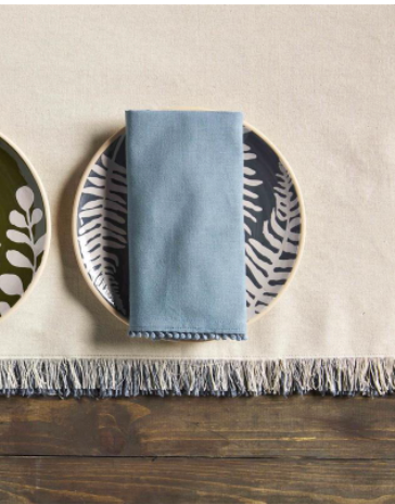Blue Pom Napkin Set