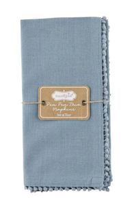 Blue Pom Napkin Set