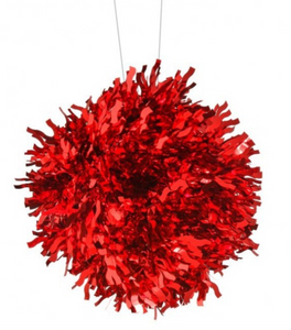 Red Tinsel Ball Ornament