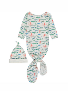 Swimmy Sharks Knotted Gown & Cap