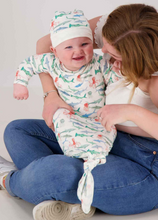Load image into Gallery viewer, Swimmy Sharks Knotted Gown &amp; Cap