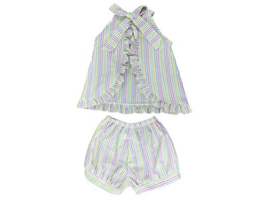 Tally Tie Pastel Stripe Bloomer/Short Set