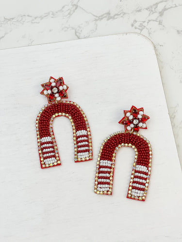 Seed Bead Earring Game Day Burgundy & White