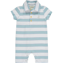 Load image into Gallery viewer, Polo Romper Aqua Mini Stripe