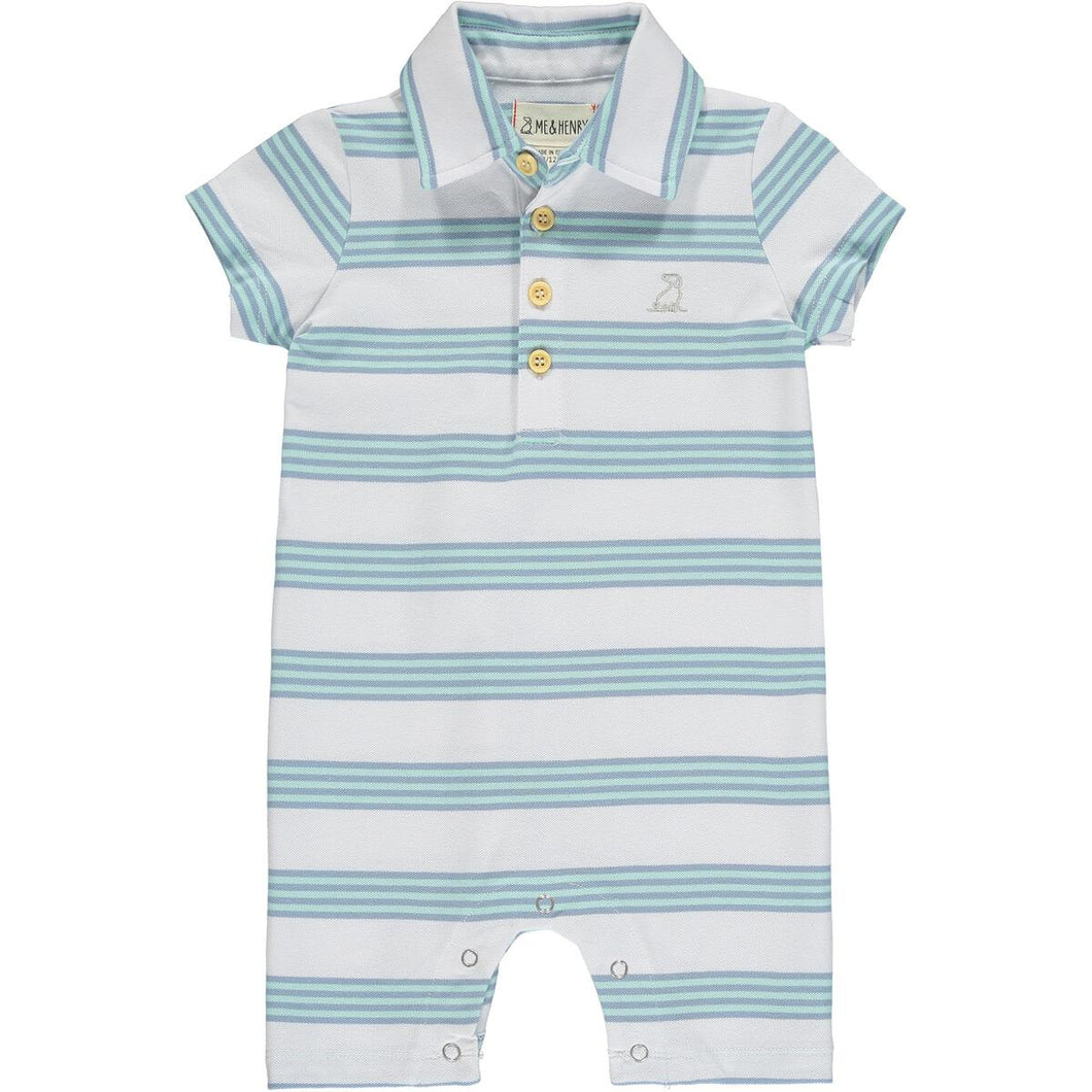 Polo Romper Aqua Mini Stripe
