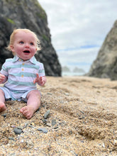 Load image into Gallery viewer, Polo Romper Aqua Mini Stripe