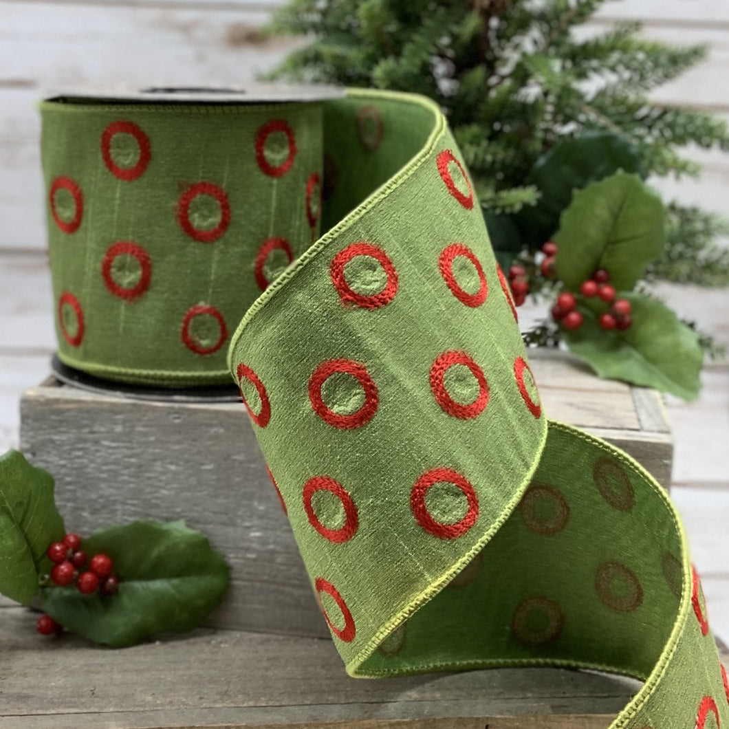 1 Roll 10yd Red Emb. Circles Ribbon
