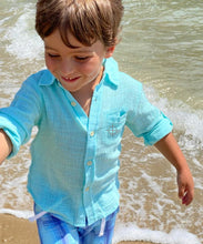 Load image into Gallery viewer, Button Up Linen Shirt Aqua