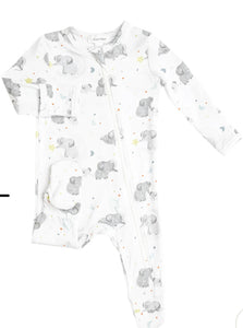 Zipper Footie Elephants Blue