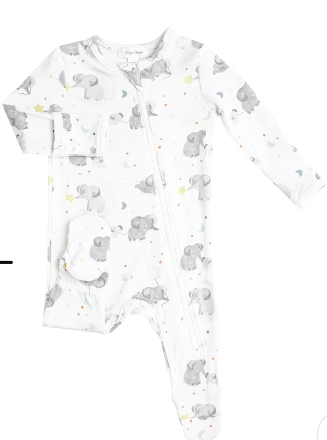 Zipper Footie Elephants Blue