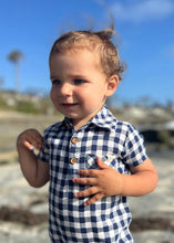 Load image into Gallery viewer, Polo Romper Navy Plaid