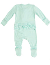 Load image into Gallery viewer, Ruffle Front Zipper Footie Jade Star