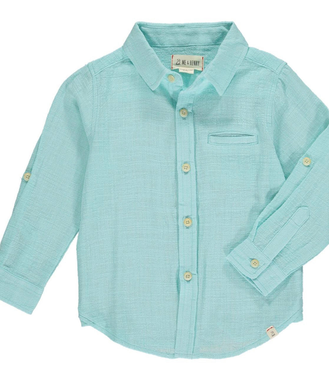 Button Up Linen Shirt Aqua