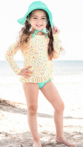 Confetti Beach Ruffle Long Sleeve Rash Guard Bikini