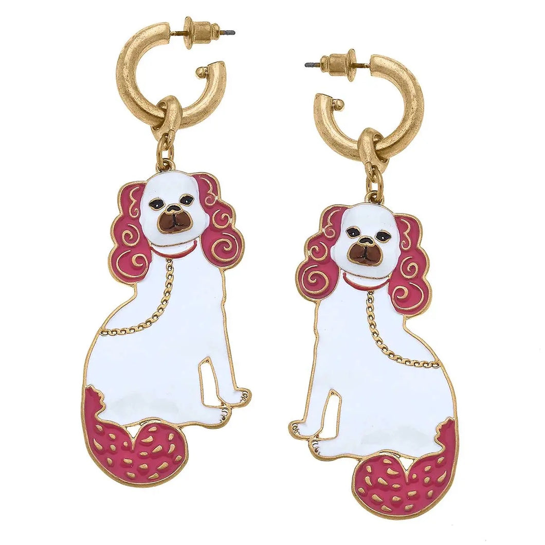 Enamel Earrings Staffordshire Dog Pink CoCO