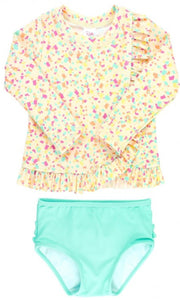 Confetti Beach Ruffle Long Sleeve Rash Guard Bikini