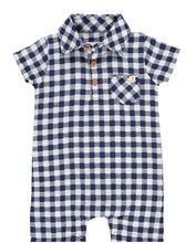 Load image into Gallery viewer, Polo Romper Navy Plaid