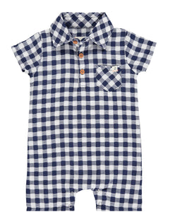 Polo Romper Navy Plaid