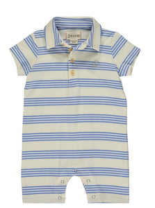Polo Romper Blue & Cream Stripe