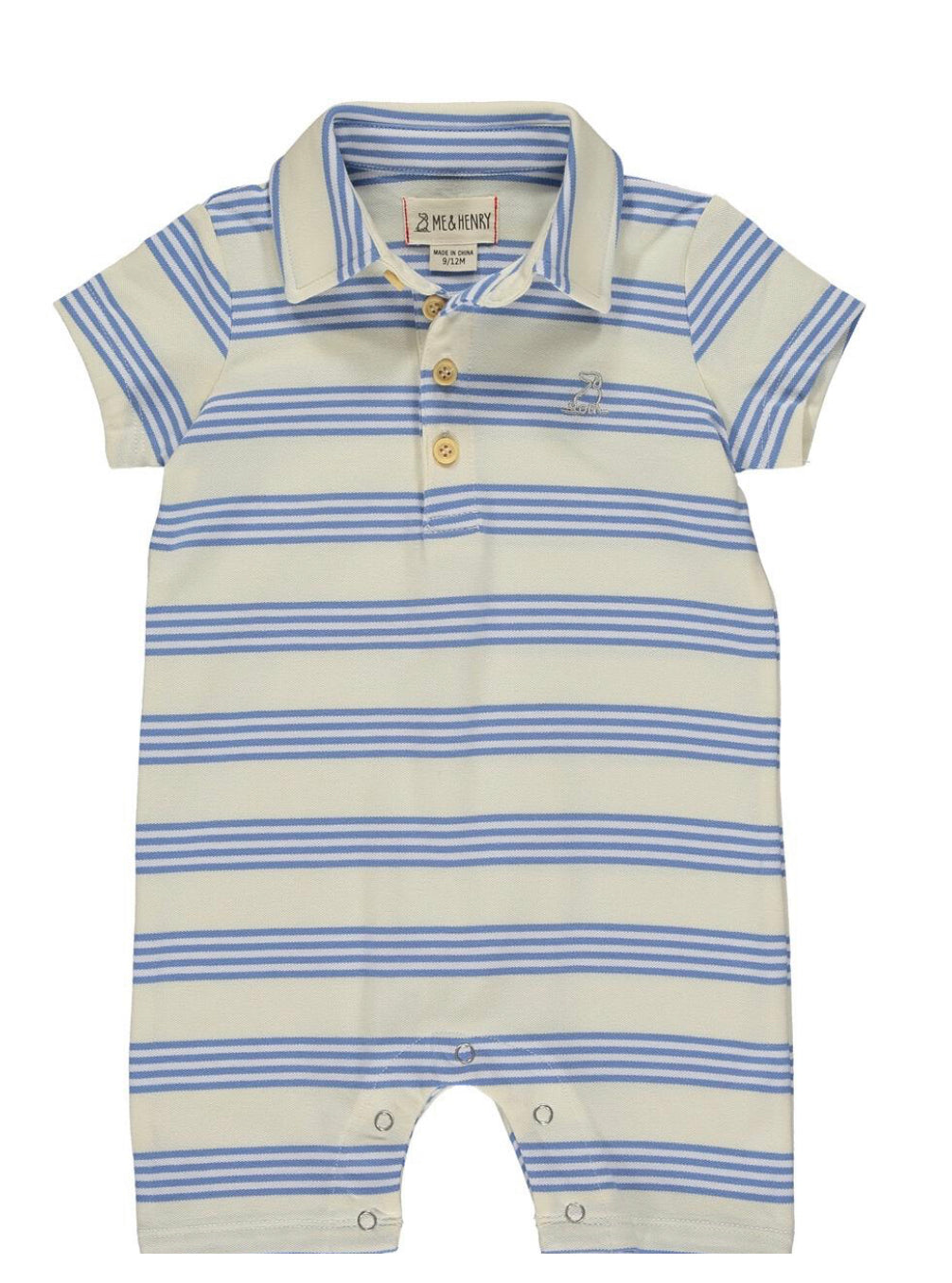 Polo Romper Blue & Cream Stripe