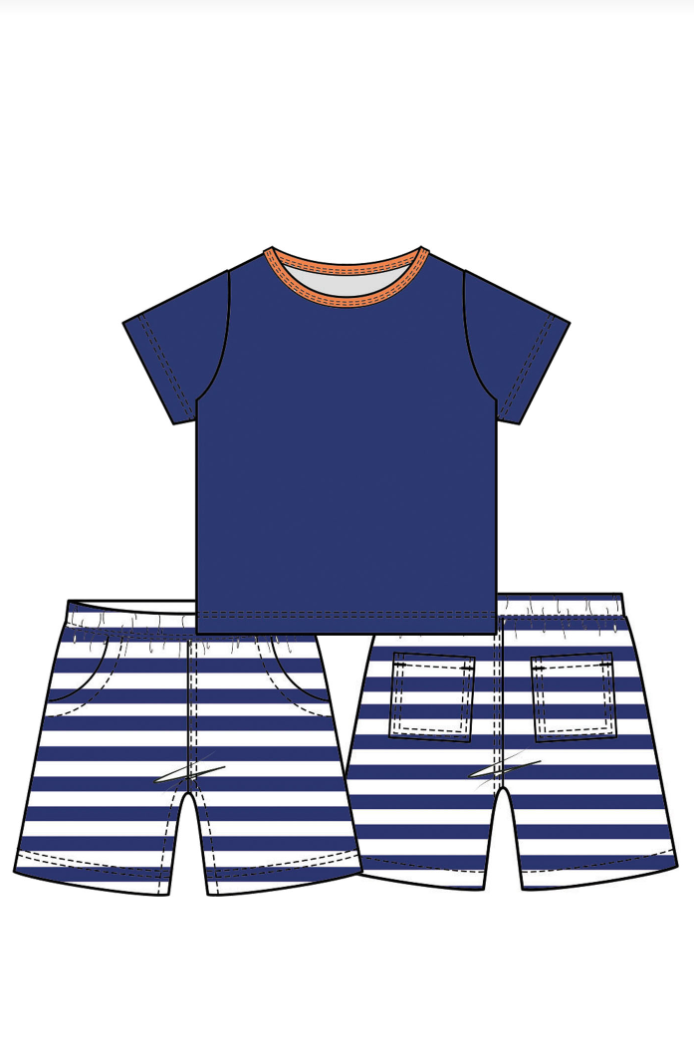 Navy & Orange Boy's Shorts Set