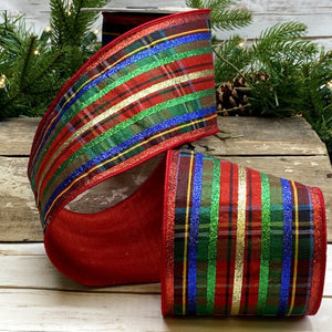 1 Roll 5 yds 4" Metallic Plaid Ribbon