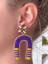 Load image into Gallery viewer, Seed Bead Earring Game Day Yellow &amp; Purple