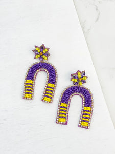 Seed Bead Earring Game Day Yellow & Purple