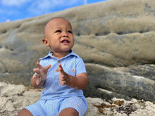 Load image into Gallery viewer, Polo Romper Blue Stripe