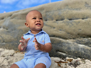 Polo Romper Blue Stripe