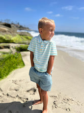 Load image into Gallery viewer, Polo Aqua &amp; Cream Stripe
