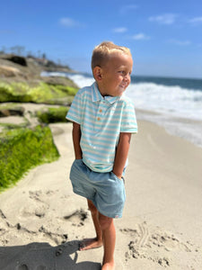 Polo Aqua & Cream Stripe